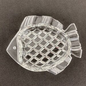 VTG Czechoslovakian Cubist Clear Glass Fish Ashtray Petite Set of 4, 4”